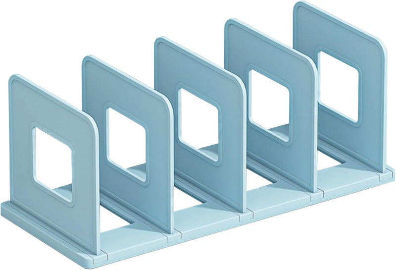 SAYEEC Desk File Sorter Vertical Desktop File Folder Organizer 4 Section Plastic Book Holder Adjustable Shelf Dividers Closet Purse Handbag Mail Binder Organizer Magazine Rack Stand Bookshelf (Blue) - Image 1